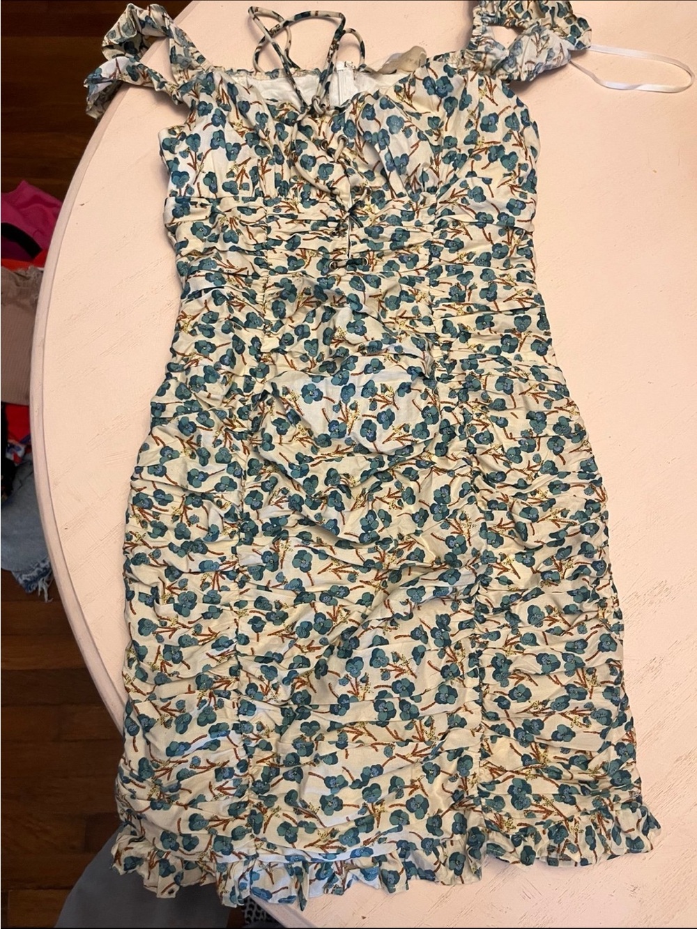 Urban Outfitters Cream Mini Dress with Teal Floral Print